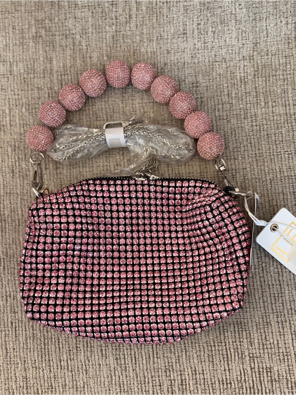 Pink Crystal Beaded Top-Handle Evening Bag